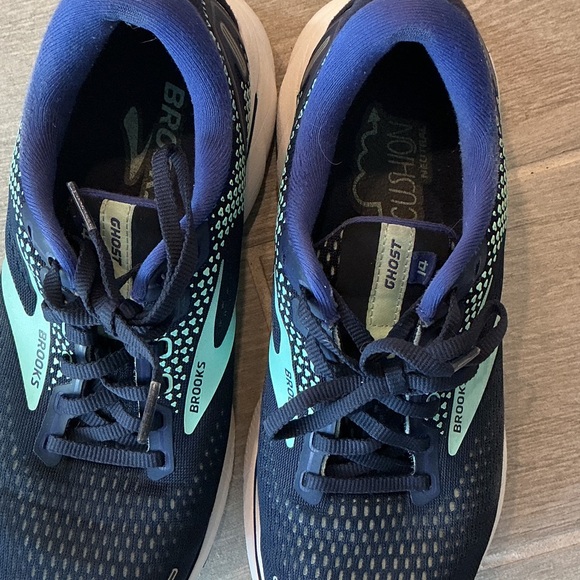 Brooks Ghost 14 Navy and Aqua Running Shoes Women’s Sz 8D Wide #1203561D446 - Picture 2 of 7